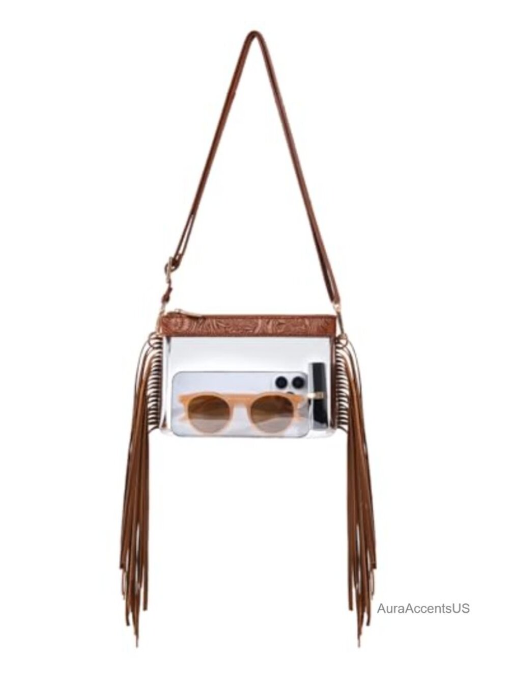 Clear Stadium Approved Crossbody Bag Fringe Faux Leather Trim